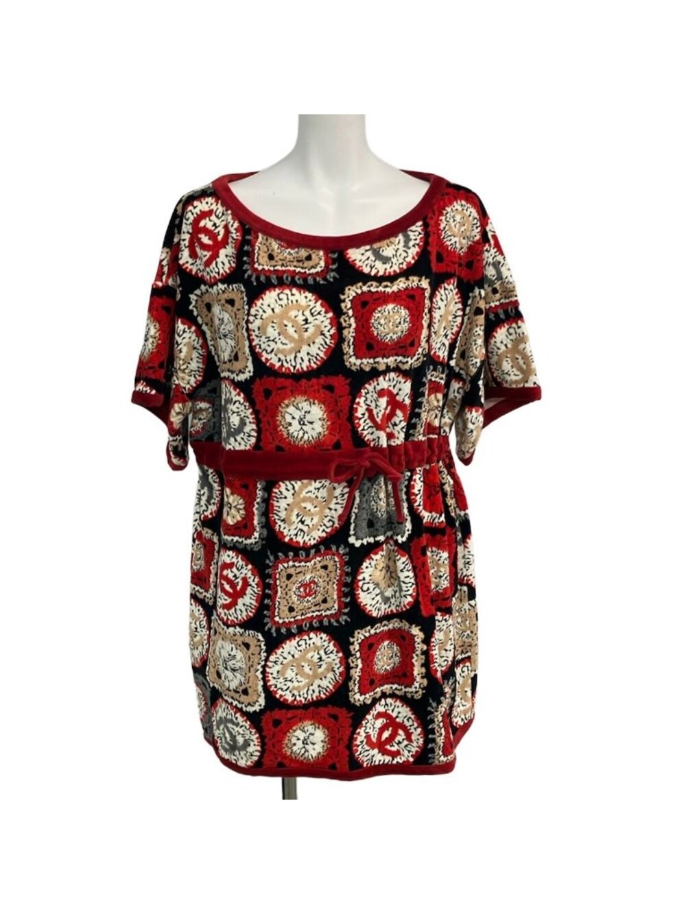 Chanel Dress S Red Black Multi